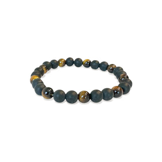 pulseira masculina de pedras naturais pretas e olho de tigre da UNA