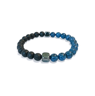 pulseira masculina de pedras naturais azuis e pretas, visual moderno da UNA