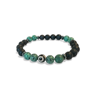 pulseira masculina de pedras naturais verdes e pretas, estilo sofisticado da UNA
