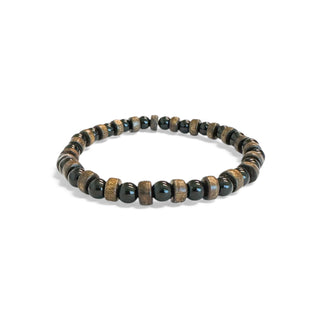 pulseira masculina de pedras naturais pretas e contas de madeira da UNA