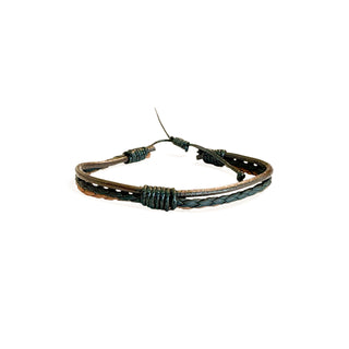 pulseira masculina com couro marrom e costura preta da UNA