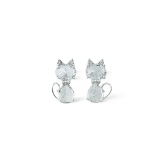 Brinco Gatinho com Zircônias Grandes Banhado a Prata 925