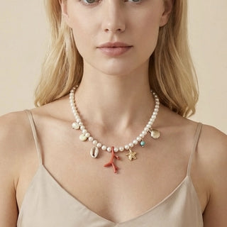 Choker Verão Pingentes do Mar Resina Vermelho