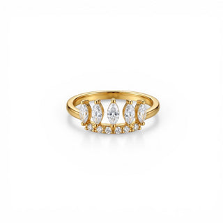 Anel coroa com zircônias banhado a ouro 18k e ródio, design luxuoso e acabamento refinado UNA Semijoias.