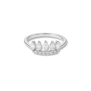 Anel coroa com zircônias banhado a ouro 18k e ródio, design luxuoso e acabamento refinado UNA Semijoias.