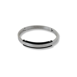 Bracelete de aço bicolor masculino rígido com placa da UNA em fundo branco 