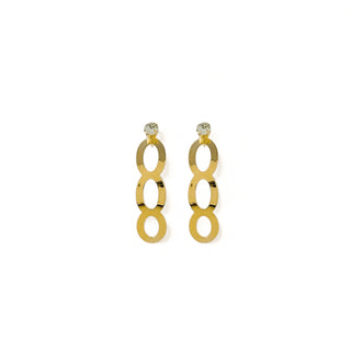 Brinco de elos ovais com zircônia banhado a ouro 18K da UNA Semijoias em fundo branco, em vista frontal do par.