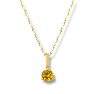 Colar Sign ponto de luz Citrino banhado a ouro 18K da UNA em fundo branco, com pedra amarela luminosa