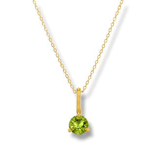Colar Sign ponto de luz Peridoto banhado a ouro 18K da UNA em fundo branco, com pedra verde clara luminosa