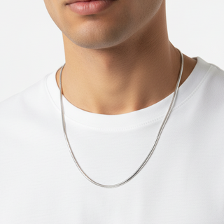 CORRENTE DE AÇO MASCULINA ELO TRANÇADO E ACHATADO