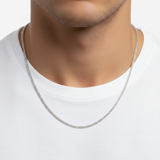 CORRENTE DE AÇO MASCULINO ELO TRANÇADO E ACHATADO TAMANHO PEQUENO
