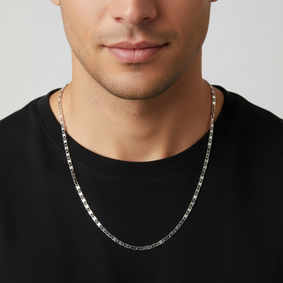 Corrente masculina de aço com elo oval e barra central da UNA no pescoço