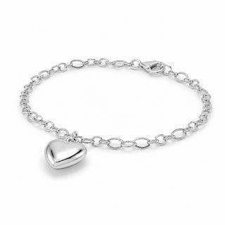Pulseira Coração Liso G banhada a prata 925 da UNA em vista frontal, destacando o pingente, os elos e o fecho.