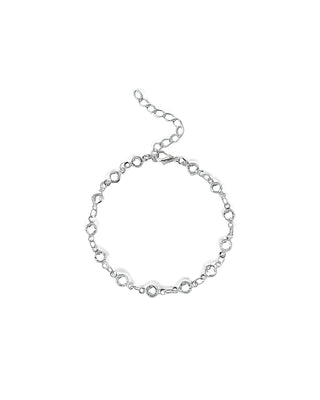 Pulseira corrente com detalhes de cristal banhada a prata 925 da UNA Semijoias em fundo branco, semijoia hipoalergênica moderna para o dia a dia.