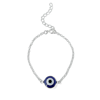 Pulseira olho grego com brilho banhada a prata 925 da UNA Semijoias em fundo branco, semijoia hipoalergênica moderna para o dia a dia.