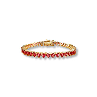 Pulseira riviera 3 pontas coração rubi banhado a ouro 18k da UNA Semijoias
