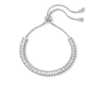 Pulseira riviera com zircônias baguete banhada a prata 925 da UNA Semijoias, com design sofisticado e acabamento polido em fundo branco.